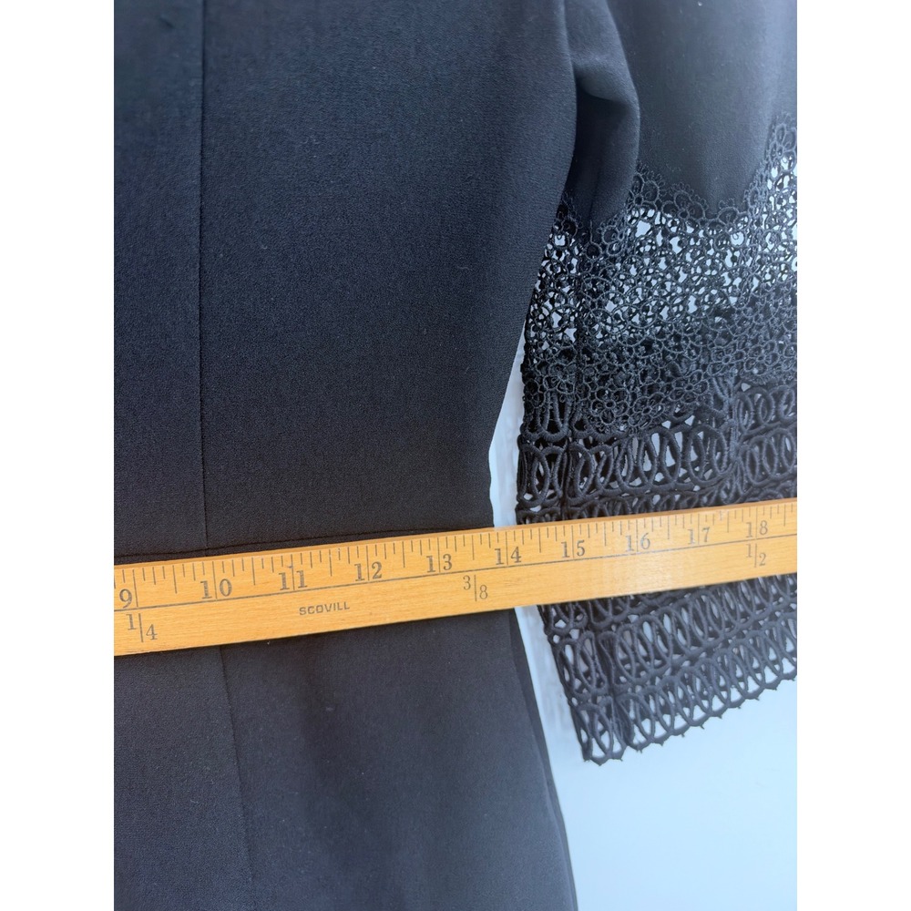 Elie Tahari Black Crochet Sheath Dress – Bell Sleeve Lace Inset Size 2 - Picture 8 of 10